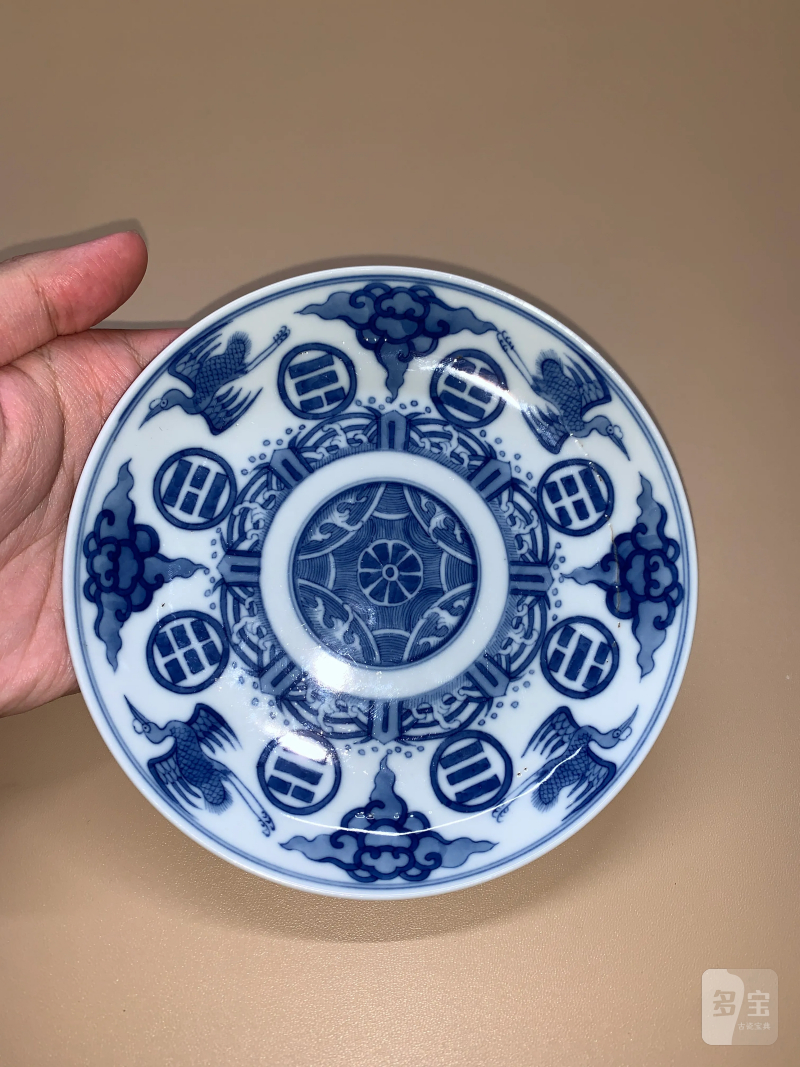 清光绪 青花云鹤八卦纹盘 - 图2
